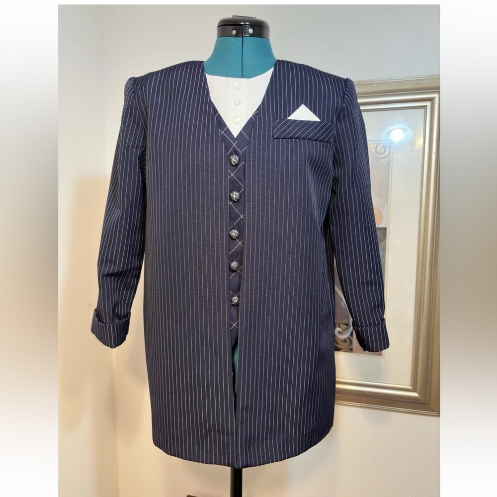 Jenny Petites Navy Blue Pinstripe Unlined Blazer Jacket Size 8P